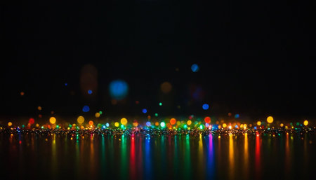 abstract background of glittering colorful lights with shallow depth of fieldの素材