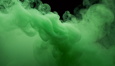 Green ink in water on a black background. Abstract background for design.の素材