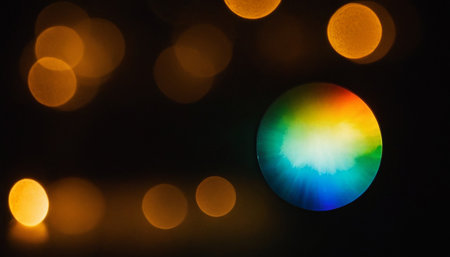 Rainbow bokeh on black background with copy space for textの素材