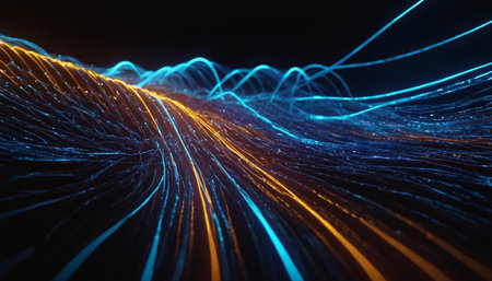 3d rendering of abstract particles in space. Futuristic technology style.の素材