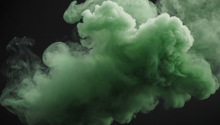 Green smoke on a black background. Design element. Abstract texture.の素材