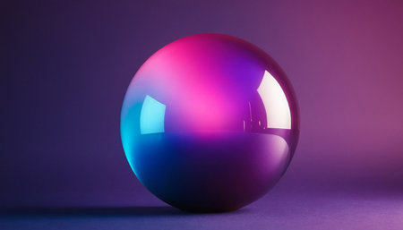 Colorful glass sphere on purple background. 3d render illustration.の素材