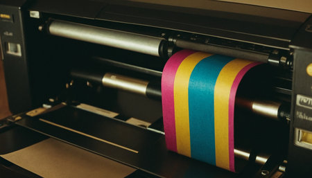 Close-up of a multi-colored printer. Selective focus.の素材