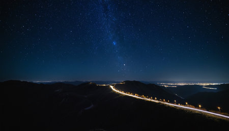 Milky way in the mountains at night. Long exposure photo.の素材