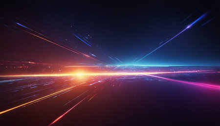 Futuristic technology background with glowing lines and bokeh effectの素材