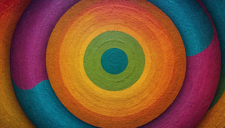 Colorful abstract background with circles of different sizes and colors painted on paperの素材