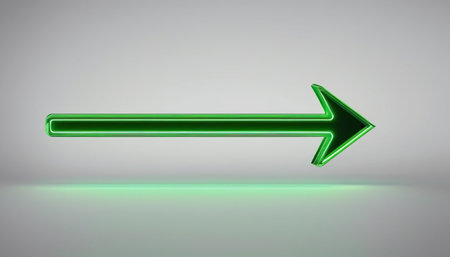Green arrow on a gray background. 3d rendering, 3d illustration.の素材