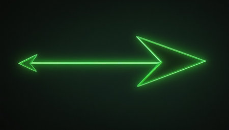 Green neon arrow on a black background. 3D rendering. Neon arrowの素材