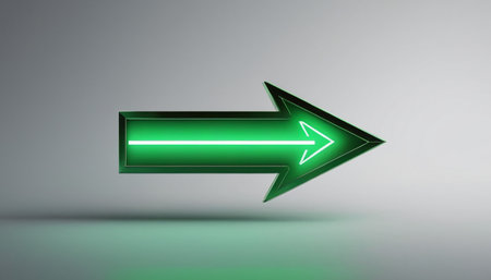 3D rendering of a green arrow in a gray background with shadowの素材