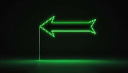 3d rendering of green neon arrow sign isolated on black background.の素材