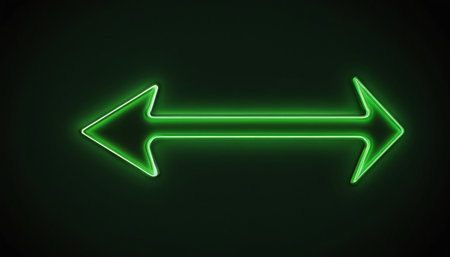 Green neon arrow on a black background. Vector illustration. Eps 10の素材