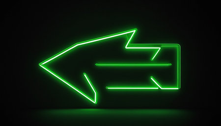 Neon arrow in dark background. 3D rendering. Neon sign.の素材