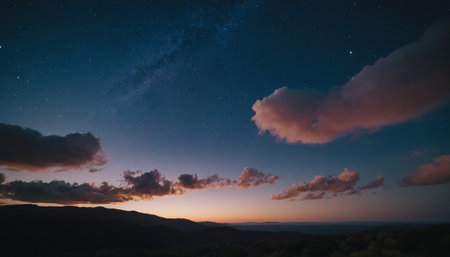 Night sky with stars and milky way over the mountain range.の素材