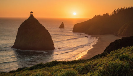 Sunset at Pigeon Point State Park, Oregon, USAの素材