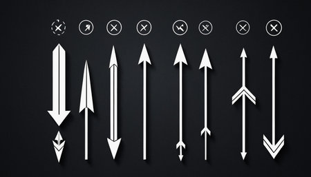Highly rendering of a set of arrows on a black background.の素材