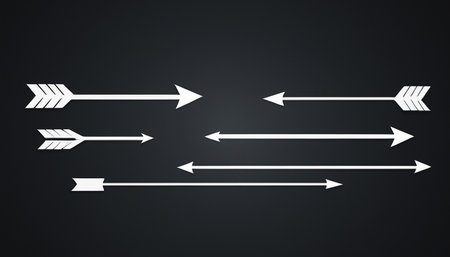 Arrow icon set. White arrows on black background. Vector illustrationの素材