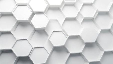 Abstract 3d rendering of white hexagons. Modern background design.の素材