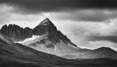 Black and white panorama of Torres del Paine National Park, Chileの素材
