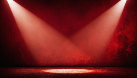 Spotlight on a red wall. Stage background. 3d renderingの素材