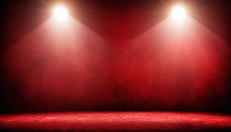 Red stage background with spotlights and copy space for your design.の素材