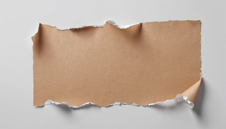 Torn piece of brown paper with space for your message on white backgroundの素材