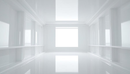 White empty room with white walls and floor. 3d rendering.の素材