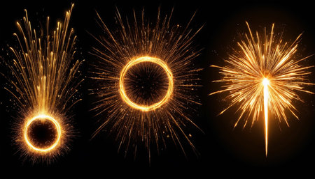 Fireworks on a black background. New Year's Eve. 3D illustrationの素材