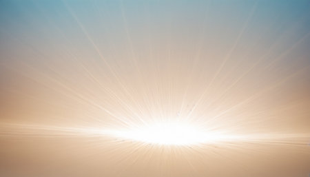 sunset with sunbeams and lens flare effect, abstract backgroundの素材