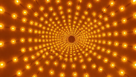 3d rendering of an abstract background with a circular pattern of light bulbsの素材