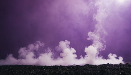 Hawaiian volcano eruption with smoke and ash in magenta toneの素材