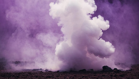 Volcanic eruption on Java island, Indonesia. Dark purple smoke in the sky.の素材