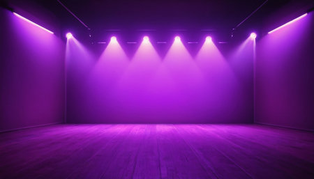 Purple stage background with spotlights, 3d render, square imageの素材