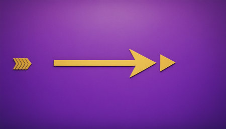 3d rendering of a yellow arrow pointing to the right on a purple backgroundの素材