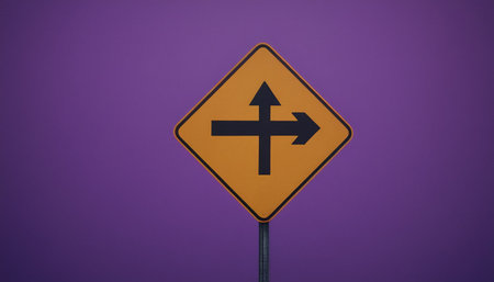 Traffic sign on a purple background, close-up of photoの素材