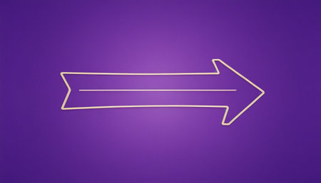 Gold 3d rendering of an arrow pointing left on a purple backgroundの素材