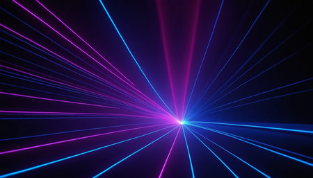 Colorful laser rays on a dark background. 3d rendering.の素材
