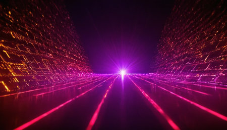 3d illustration of abstract background with glowing particles in cyberspaceの素材