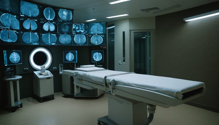 Interior of a modern hospital room with x-ray images.の素材