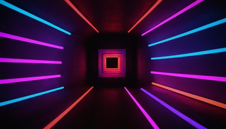3d render, abstract background, neon light, tunnel, corridorの素材