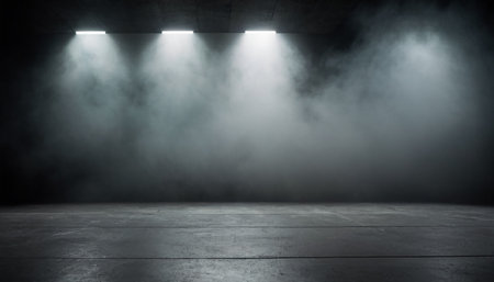 Empty stage with spotlights and smoke. 3D Rendering.の素材