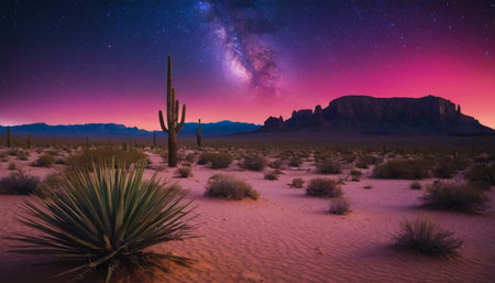 Aurora borealis over the desert in the United States of Americaの素材