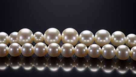 White pearls on a black background. 3d rendering, 3d illustration.の素材
