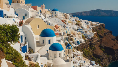 Panoramic view of Oia village on Santorini island, Greeceの素材