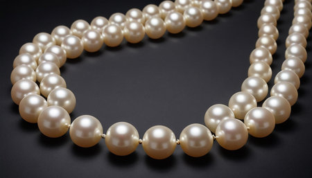 Pearl necklace on a black background. 3d render image.の素材