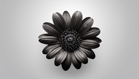 Black daisy flower on a white background. 3d illustration.の素材