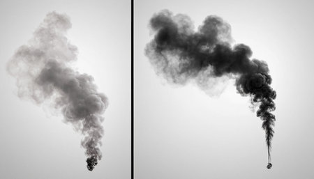black smoke from a chimney on a white background. 3d illustrationの素材