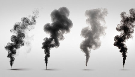 Black smoke on a white background. 3d rendering, 3d illustration.の素材