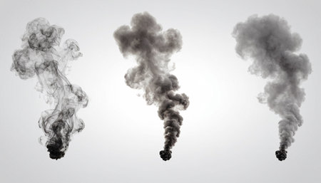 Black and white smoke isolated on white background. 3D illustration.の素材