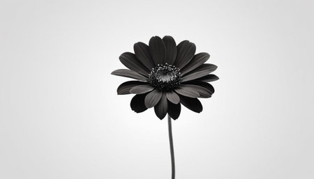 Black daisy flower isolated on white background. Black and white.の素材