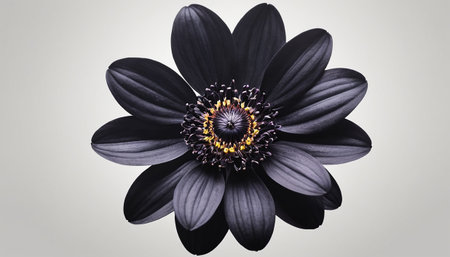 Black flower isolated on white background. Top view. Flat lay.の素材